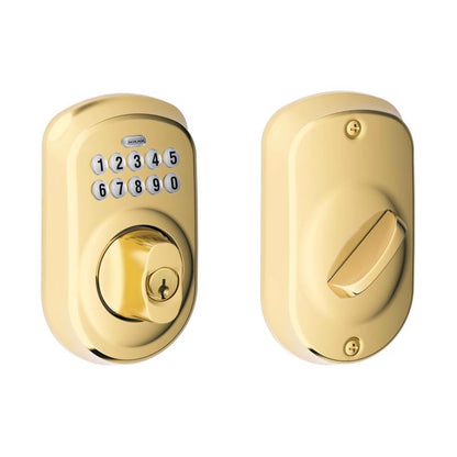 Emery Jensen digital keypad deadbolt lock mounted on a door, featuring a numeric keypad for secure electronic access.