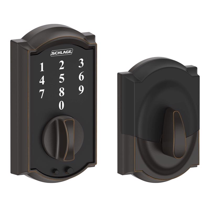 Emery Jensen Deadbolt Touch Age BRZ digital and electronic lock installed on a door, showcasing its sleek design and keypad access.