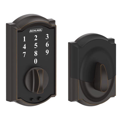 Emery Jensen Deadbolt Touch Age BRZ digital and electronic lock installed on a door, showcasing its sleek design and keypad access.