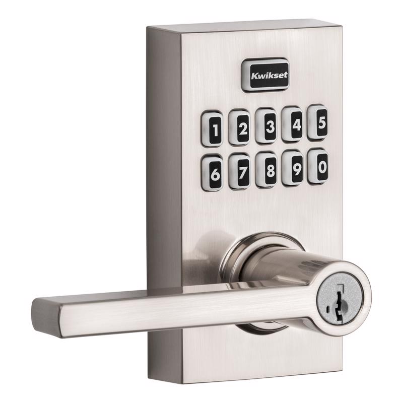 Emery Jensen digital electronic lock with entry lever, model SC917 SN, featuring keypad access and sleek modern design.