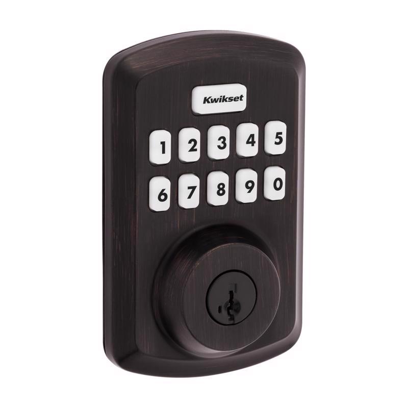 Emery Jensen digital electronic deadbolt lock in vintage bronze finish, featuring keypad access and secure locking mechanism.