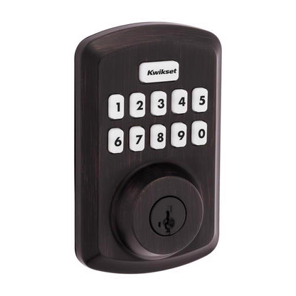 Emery Jensen digital electronic deadbolt lock in vintage bronze finish, featuring keypad access and secure locking mechanism.
