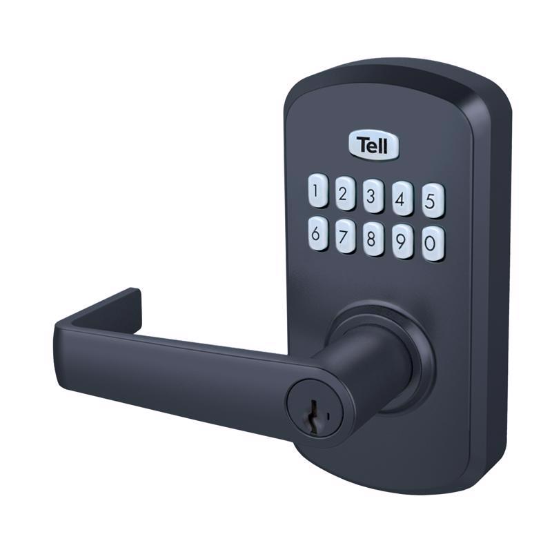 Black Emery Jensen digital electronic lock with keypad for secure entry, shown in a close-up view.