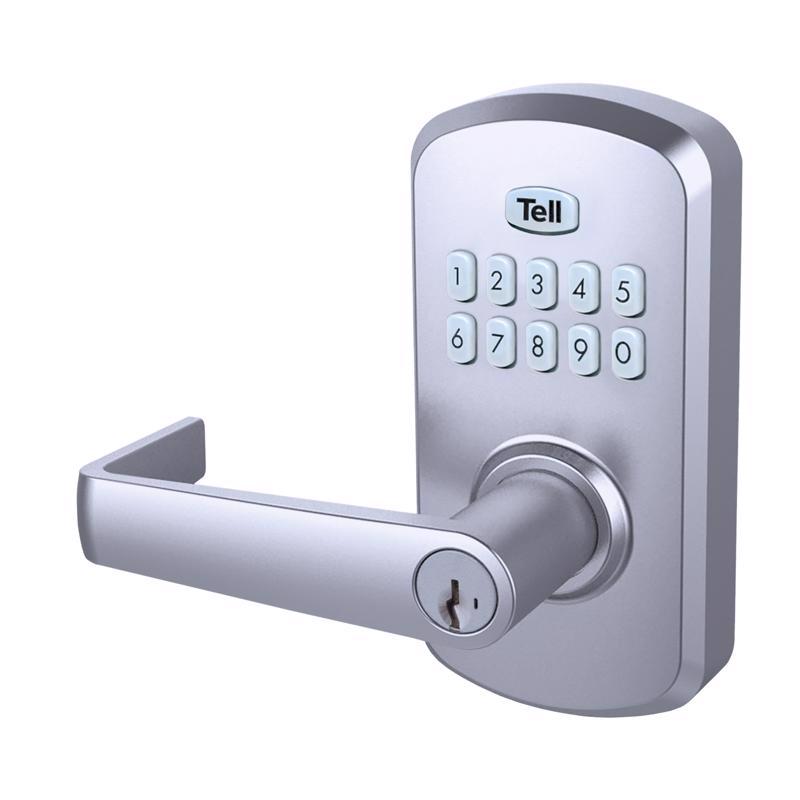 Emery Jensen digital electronic lock with chrome finish, keypad entry lock for secure access control.