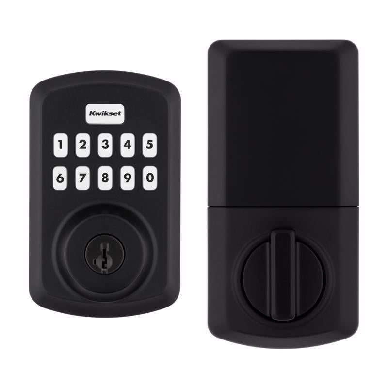 Emery Jensen digital electronic lock with black keypad deadbolt for secure door access.