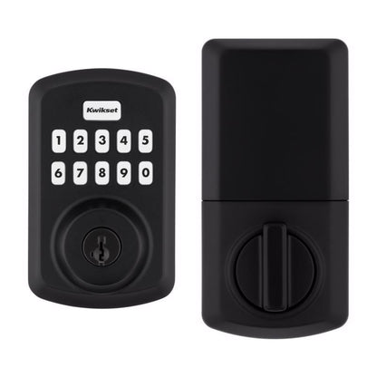 Emery Jensen digital electronic lock with black keypad deadbolt for secure door access.