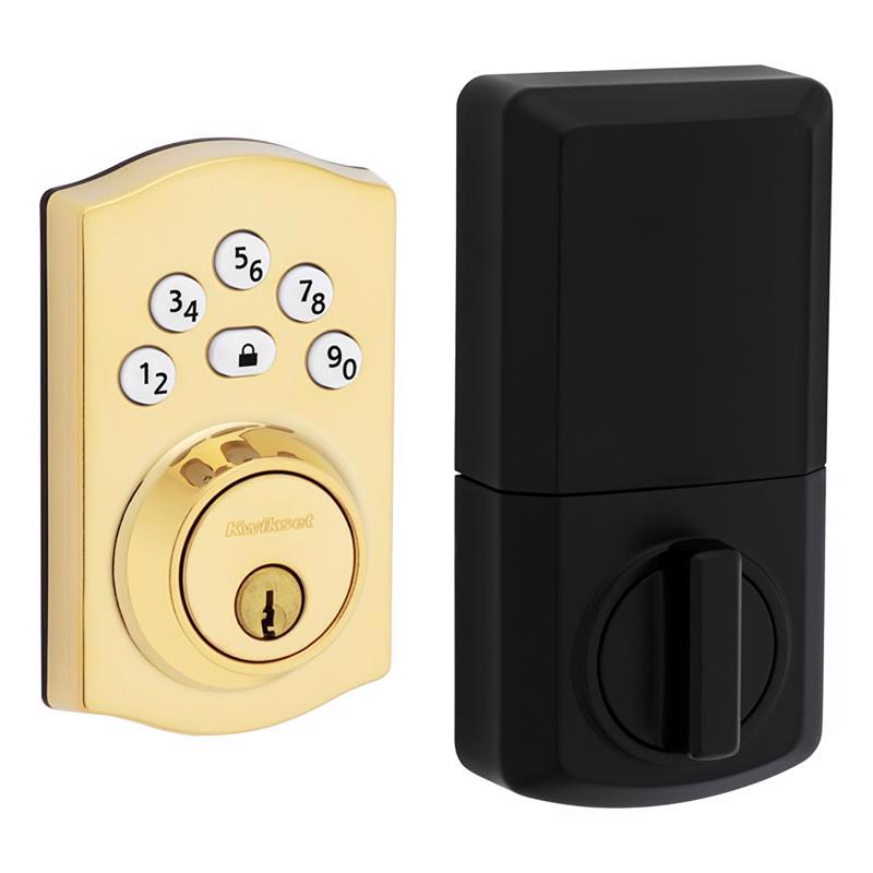 Emery Jensen digital electronic deadbolt lock with keypad and sleek black finish for enhanced home security.
