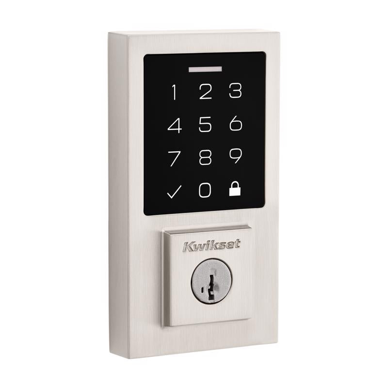 Emery Jensen digital electronic lock with metallic finish, keypad, and keyhole for secure access control.