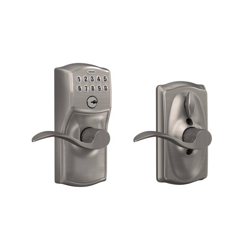Emery Jensen SAT Nick keypad entry digital electronic lock mounted on door for secure access control.
