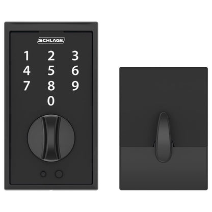 Emery Jensen digital electronic lock with a black metal design, featuring a keypad and modern security features.