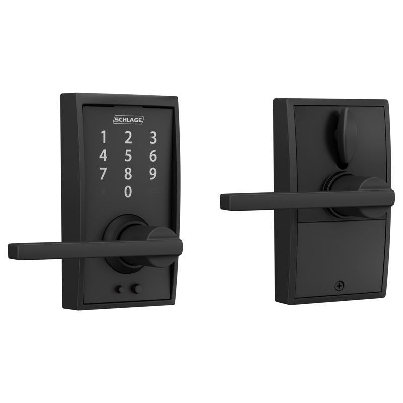 Emery Jensen digital electronic lock with a black metal lever handle, featuring modern security design and keypad access.