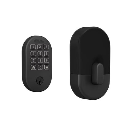 Emery Jensen digital electronic lock in black, compact design with keypad and keyhole for secure access.