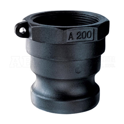 Emery Jensen Type-A Female 2-inch adapter for discharge and suction hoses, shown with hoses connected.