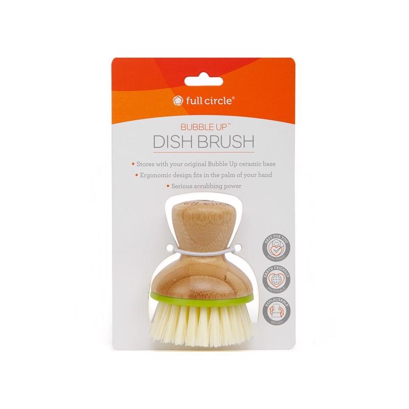 Green Emery Jensen dish and pan brush with ergonomic handle for effective cleaning of dishes and cookware.