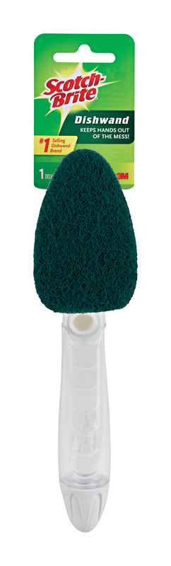 Emery Jensen Scotch Brite dish and pan brush with sturdy handle for cleaning kitchen cookware and dishes.