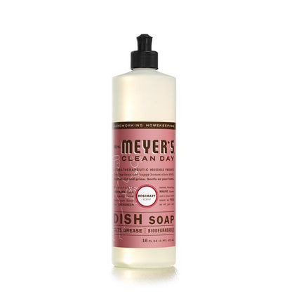 Six 16oz bottles of Emery Jensen MMCD LQD Dish Soap in a pack, featuring clear liquid dish soap with a red label and ergonomic bottles.