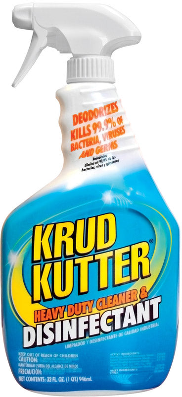 Six bottles of Emery Jensen Krud Kutter disinfectant liquid, 32oz each, in a pack of six for cleaning and disinfecting surfaces.