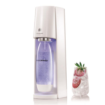 White Emery Jensen soda maker dispenser with 1L capacity, designed for easy carbonated beverage dispensing.