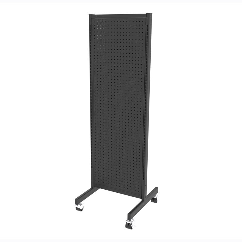 Black PRPS rolling rack display by Emery Jensen, showcasing a versatile clothing or apparel rack in a retail setting.