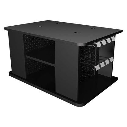 Emery Jensen battery display rack showing organized batteries on a sturdy metal frame for retail presentation.