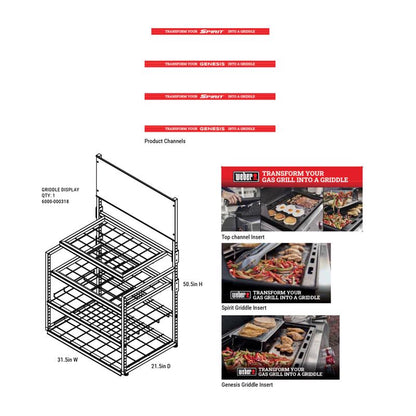 Emery Jensen E3 Weber Griddle display stand showcasing a large commercial griddle with branding and promotional signage.