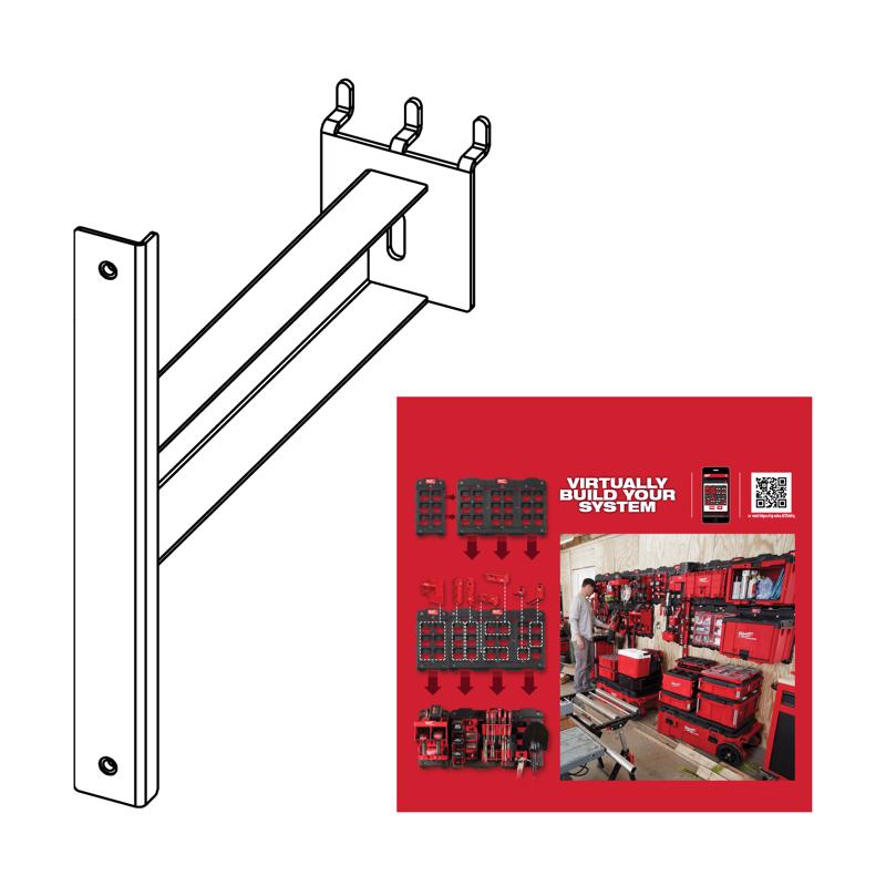 Emery Jensen PACKOUT pegboard bracket for displaying tools and accessories on a versatile storage system.