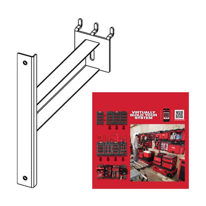 Emery Jensen PACKOUT pegboard bracket for displaying tools and accessories on a versatile storage system.