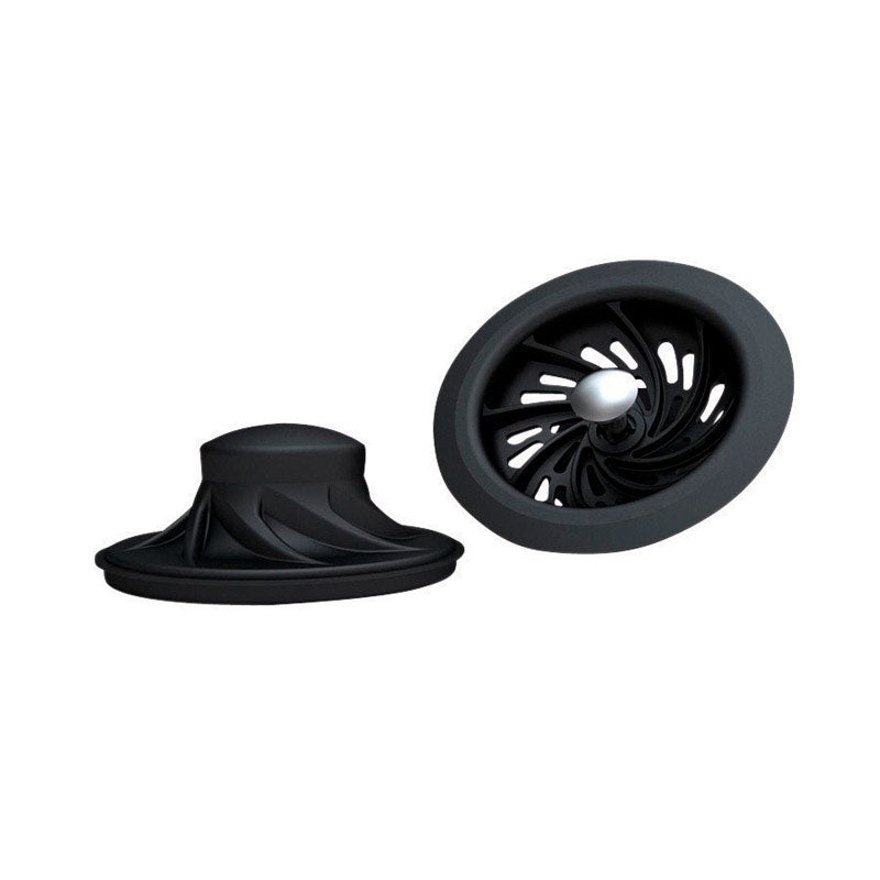 Emery Jensen disposer accessories featuring a strainer and stopper combo for garbage disposers.