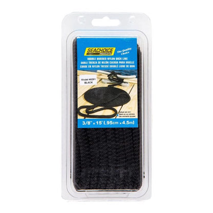 Emery Jensen 15-foot docking equipment line in black, designed for secure boat mooring and docking.