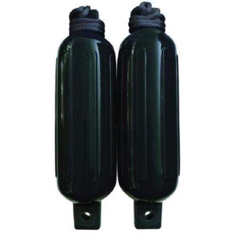 Black vinyl boat fender by Emery Jensen, 5.5 inches, used for docking protection on vessels and docks.