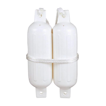 White 20-inch vinyl boat fender from Emery Jensen, a durable docking equipment for protecting boat hulls.