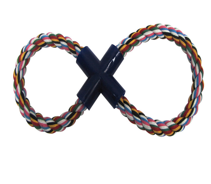 Emery Jensen dog toy rope figure-eight, durable pet toy for dogs, made of twisted rope material for chewing and play.