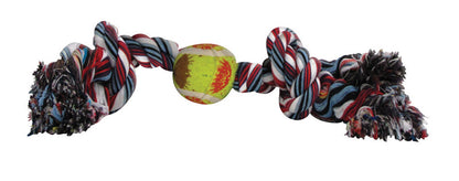 Emery Jensen dog toy rope with tennis ball for interactive play and chewing fun. Durable and suitable for dogs.