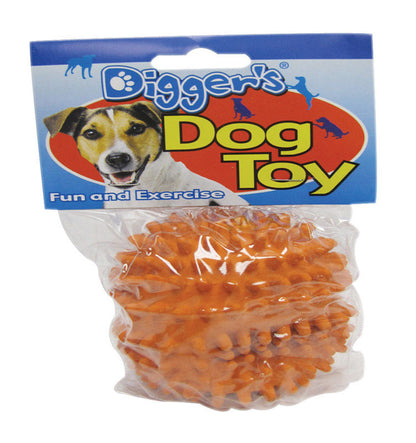 Emery Jensen dog toy spiked ball for dogs, durable rubber toy ideal for chewing and interactive play.