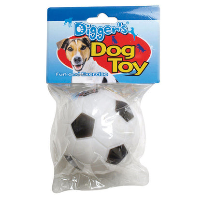 Emery Jensen vinyl soccer ball dog toy with bright colors, durable design, perfect for playful dogs and outdoor fetch games.