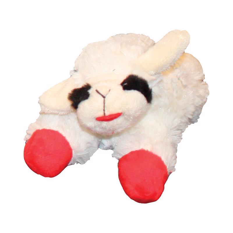 Emery Jensen Mini Lamb Chop 6-inch dog toy made of soft plush material, designed for small dogs to chew and play.