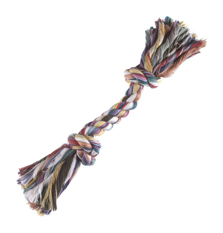 Large Emery Jensen rope bone dog toy in multiple colors, durable and suitable for chewing and play.