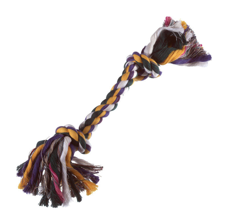 Medium Emery Jensen rope bone dog toy with multicolor braided design, suitable for chewing and play.