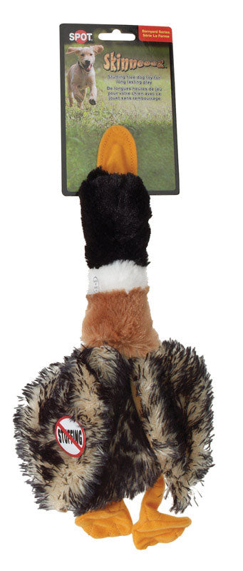 Emery Jensen Skineeez Duck Dog Toy with soft plush fabric and squeaker, designed for play and chewing.