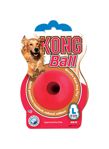Large red Kong dog ball toy from Emery Jensen, suitable for dogs to chew and fetch during playtime.