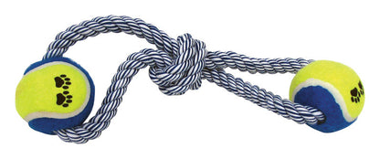 Emery Jensen dog toy rope and tug toy for dogs, with colorful woven design for interactive play and chewing.