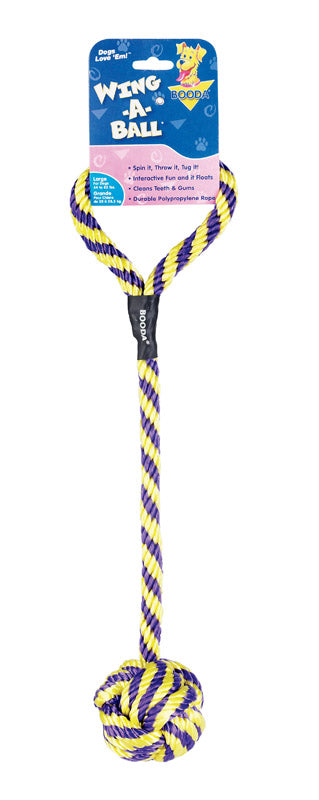 Large Emery Jensen Wing-a-ball dog toy with bright colors and durable design for active pets.