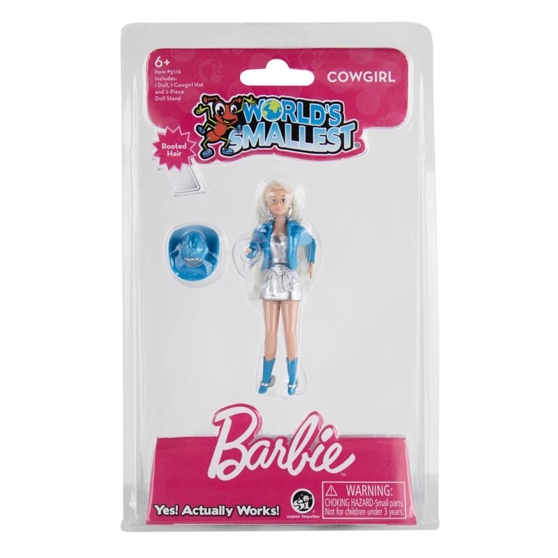 Smallest Barbie doll action figure by Emery Jensen, 4-inch doll with detailed features and colorful clothing.