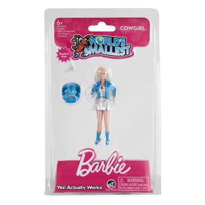 Smallest Barbie doll action figure by Emery Jensen, 4-inch doll with detailed features and colorful clothing.