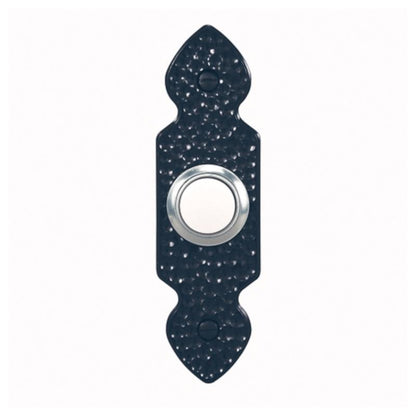 Black Emery Jensen doorbell door button with sleek design, mounted on a wall for easy access.