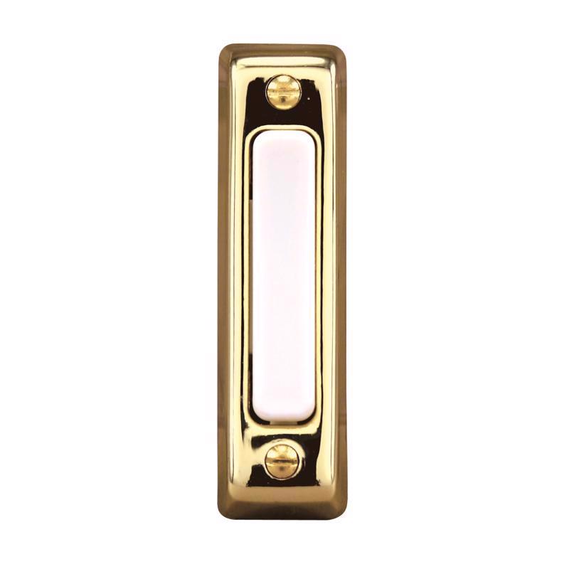 Emery Jensen brass doorbell wire push button, modern doorbell door button with metallic finish and durable design.