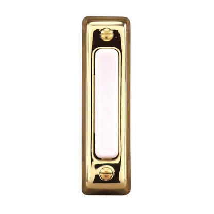Emery Jensen brass doorbell wire push button, modern doorbell door button with metallic finish and durable design.