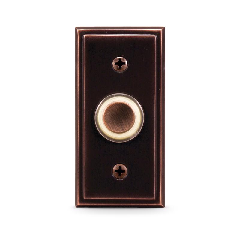Wired orb metal doorbell button from Emery Jensen, featuring a sleek round design for residential entry doors.