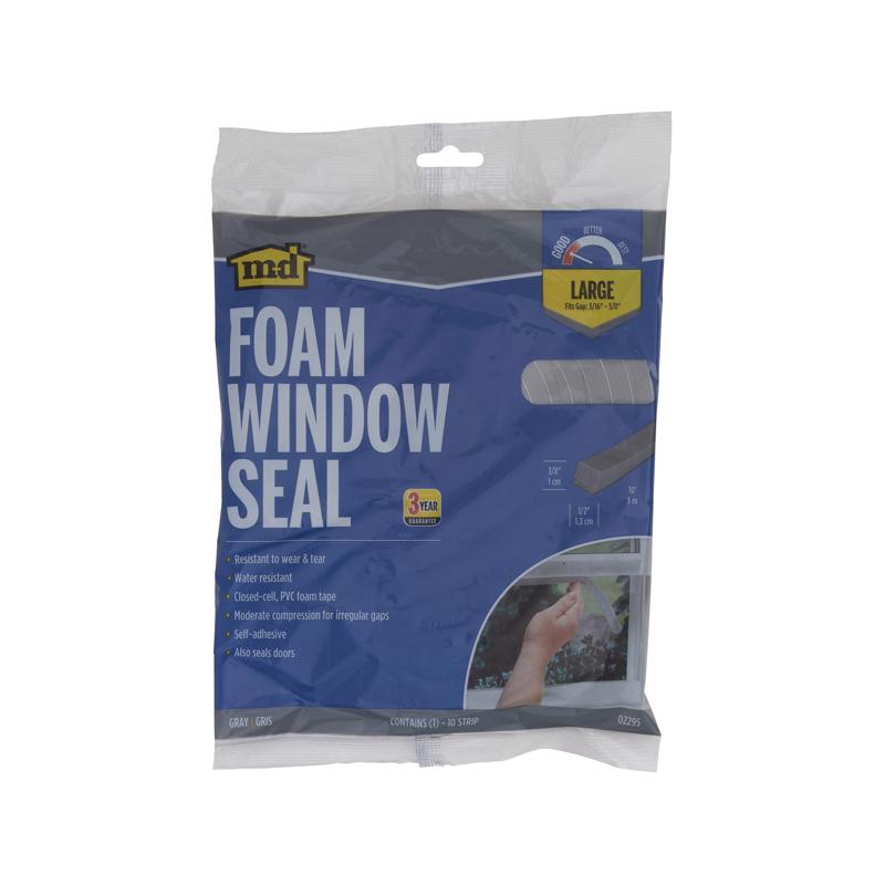 Gray foam tape for door and window weatherstripping, 3/8 inch by 1/2 inch by 10 feet, by Emery Jensen.
