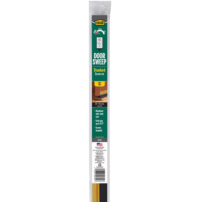Gold sweep door weatherstrip by Emery Jensen, 36-inch length, designed for sealing doors and windows against drafts.